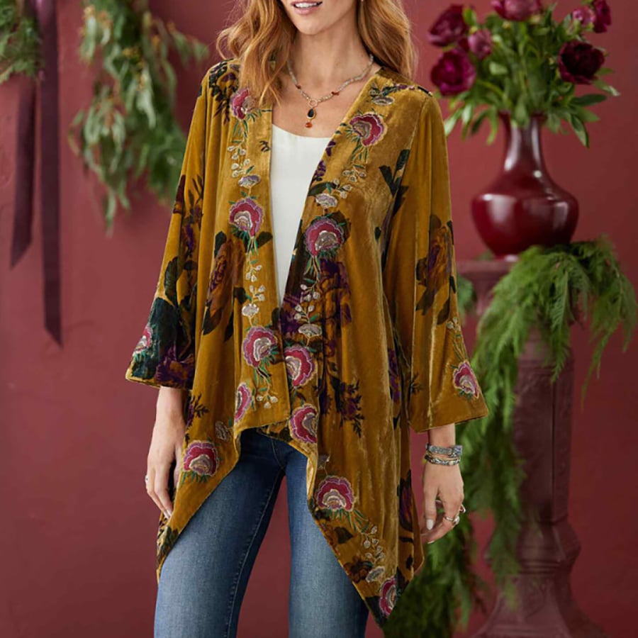 Vintage Velvet Floral Embroidered Cardigan