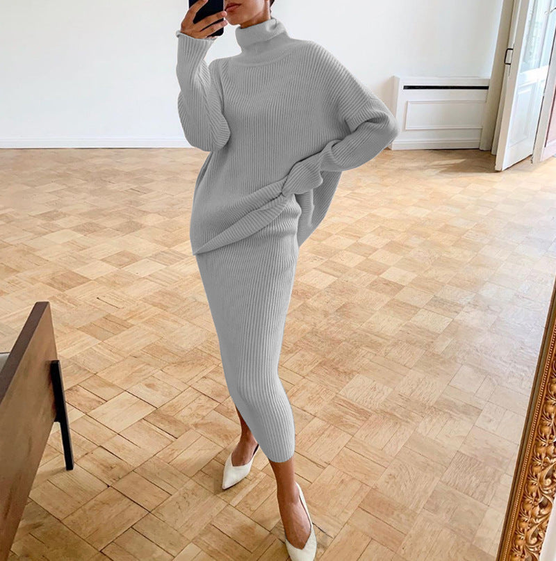 🔥Christmas Sale 🎁🎄-50% OFF-Casual Turtleneck Sweater Loose Version Skirt Suit