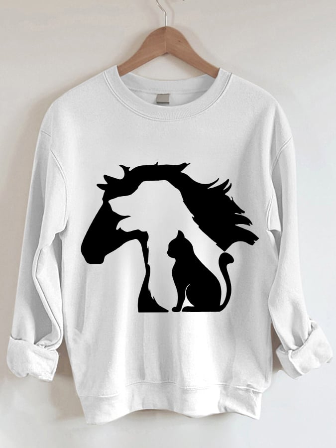 Women's Funny Horse Dog Cat Print Sweatshirt