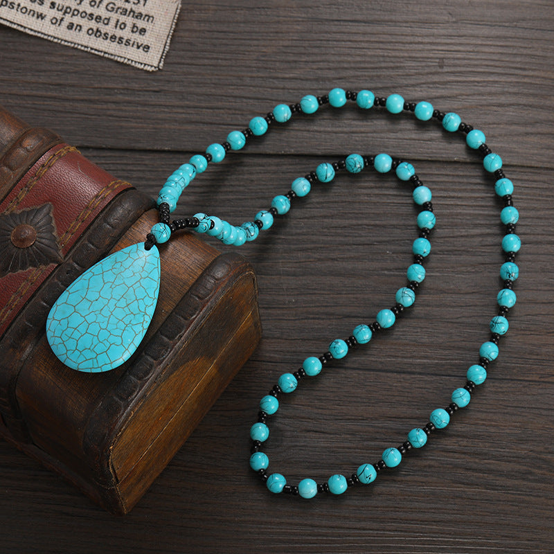 Wisherryy Vintage Waterdrop Turquoise Necklace