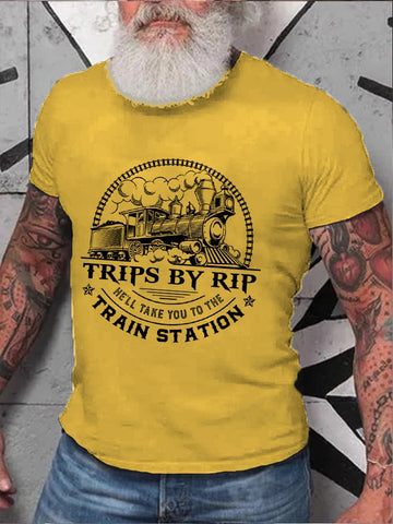 Men's Trips By Rip He'll Take You To The Train Station Print T-Shirt