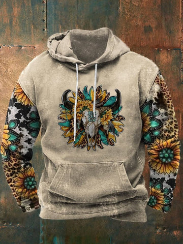 Men's Vintage Western Casual Print Long sleeve Hoodie