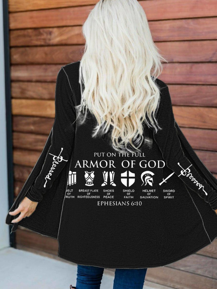 Women's Faith Put On The Full Armor of God Cross Ephesians 6:10 Print Trench Coat