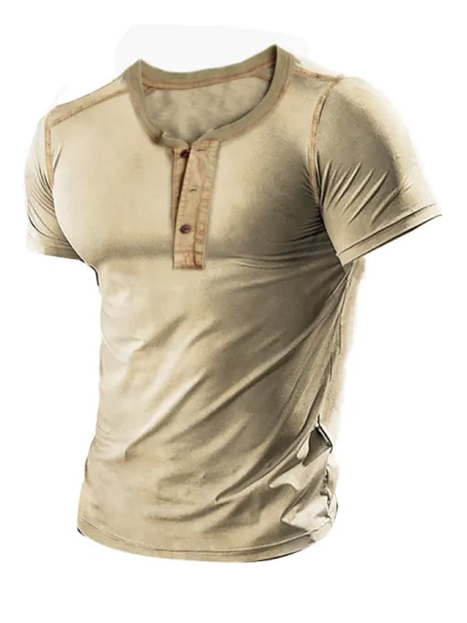 Camiseta informal con cuello abotonado de color liso para hombre 