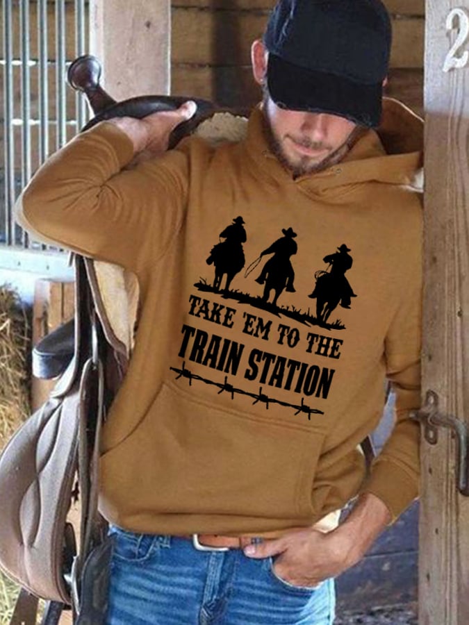 Men's Take 'Em To The Train Station Cowboys Silhouette Casual Hoodie