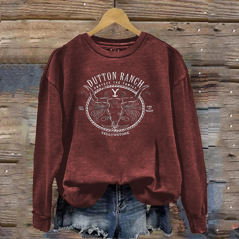 Dutton Ranch Steer Skull Buffalo Protect the Family Sweatshirt