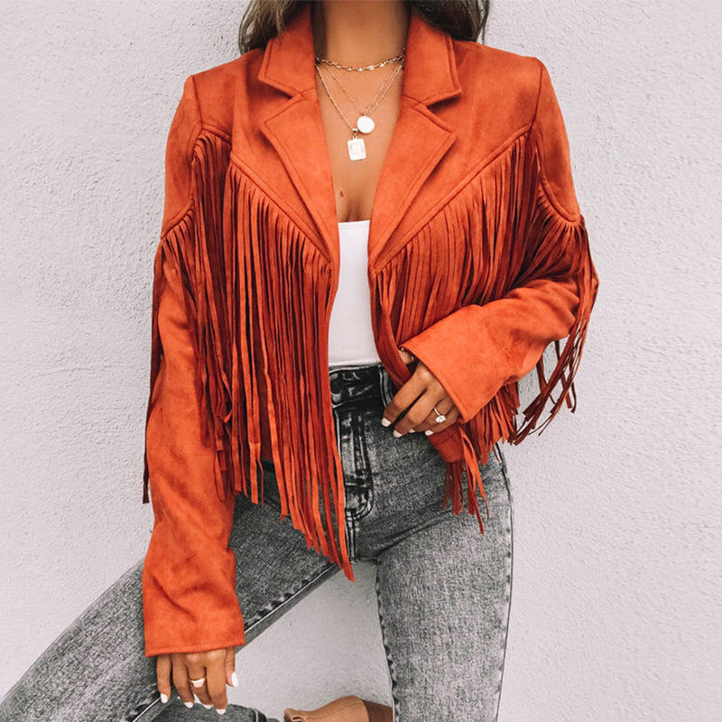 Oversized Solid Fringed Long Sleeve Jacket