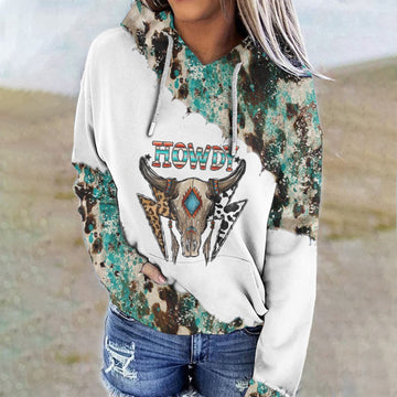 Western Vintage Print Long Sleeve Casual Hoodie