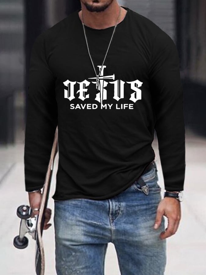 Camiseta informal con estampado "Jesús salva mi vida" para hombre 