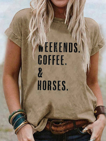 Ethnic Western WEEKENDS. COFFEE. & Horses Print T-Shirt