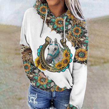 Western Sunflower Print Long Sleeve Casual Hoodie