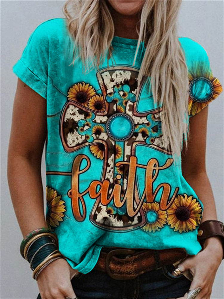 Western Inspired Cross Faith Graphic T Shirt