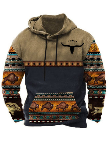 Sudadera con capucha informal con estampado étnico occidental vintage para hombre