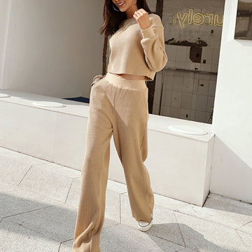 🔥Christmas Sale 🎁🎄-50% OFF-Simply Solid Color Long Sleeves Women Set