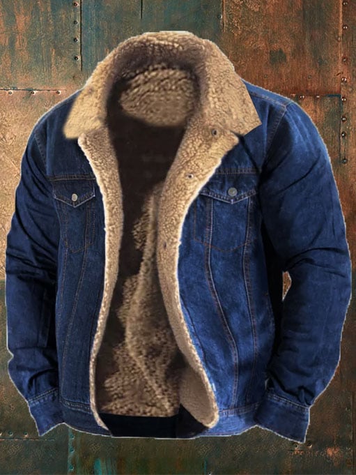 Chaqueta vaquera con cuello de piel estilo western vintage para hombre 