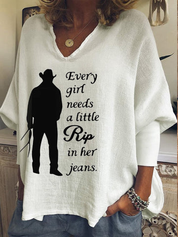 Sudadera con estampado "Every Girl Needs A Little Rip In Her Jeans" para mujer 