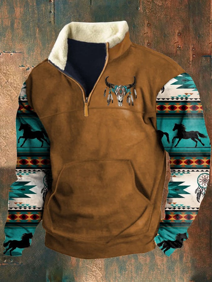 Sudadera de manga larga con cuello alto y cremallera estilo informal estilo occidental vintage 