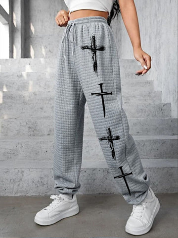 Women's Faith Cross Print Waffle Lounge Pants