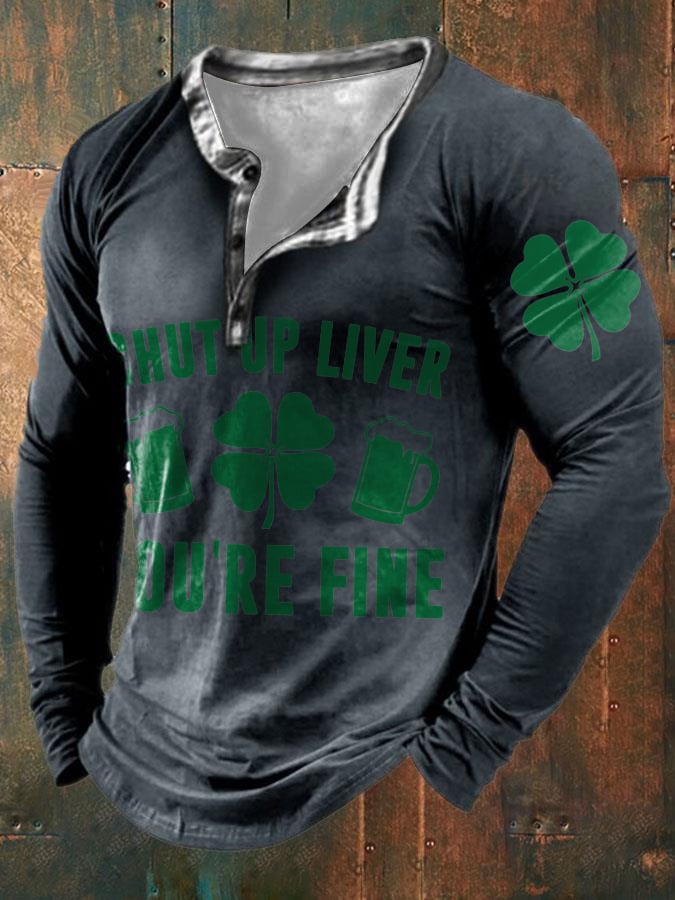 Camiseta informal con botones y estampado divertido del Día de San Patricio para hombre 