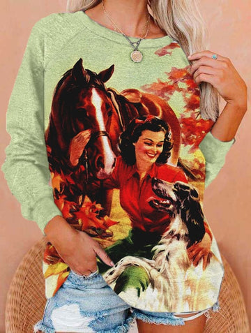 Women's Retro Cowgirl Print Sweatshirt