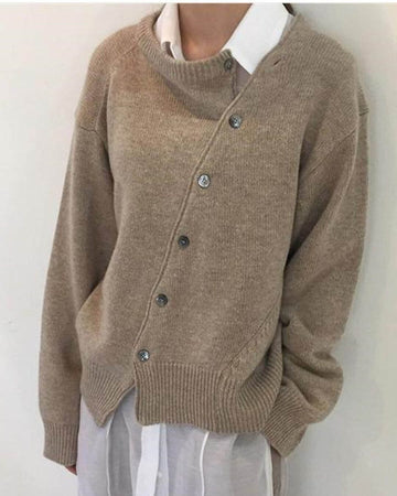 🔥Christmas Sale 🎁🎄-50% OFF-Women Pure Colour Fashion Irregular Knitwear Slanting Buckle Cardigan