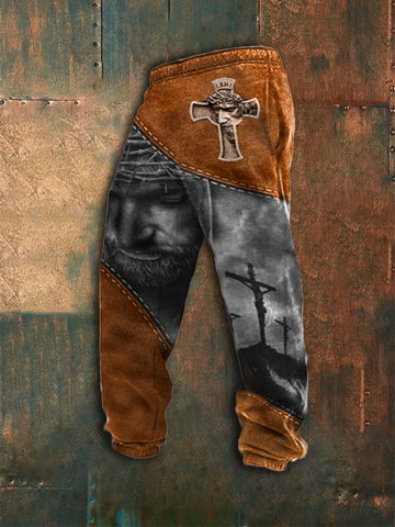 Pantalones deportivos con estampado de fe en Jesús para hombre 