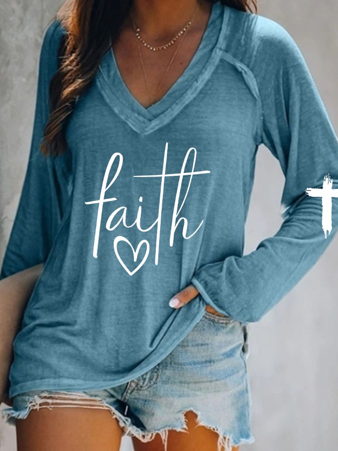 Women's Faith Heart Print Long Sleeve T-Shirt