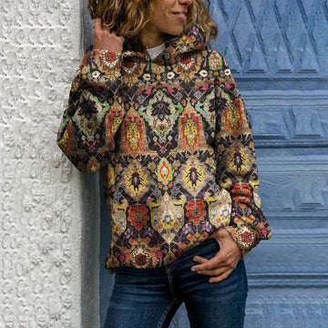 Western Print Casual Long Sleeve Hoodie