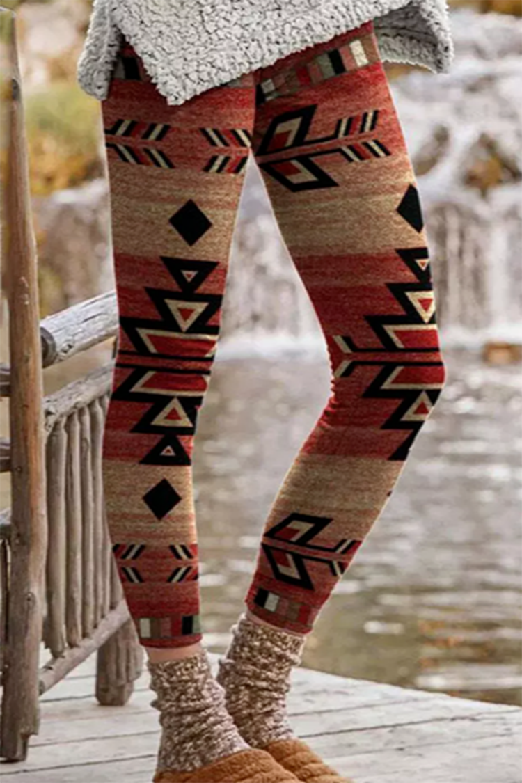 Vintage Western Print Casual Leggings