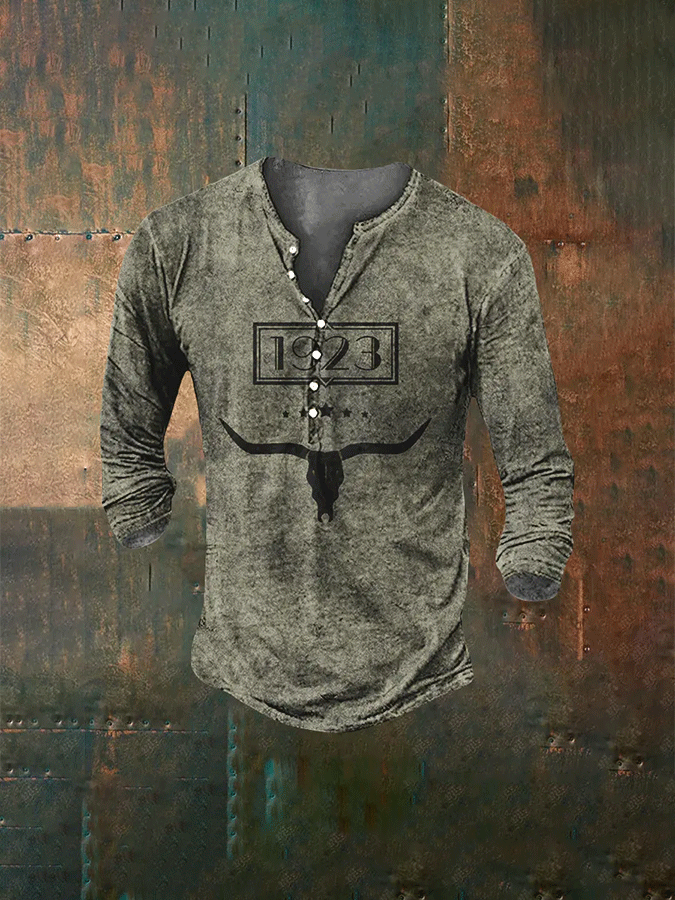 Western Retro Buckle Bull Head 1923 Long Sleeve T-Shirt