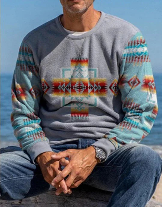 Men's western warm fleece national Aztec printed Sweatshirt sweater