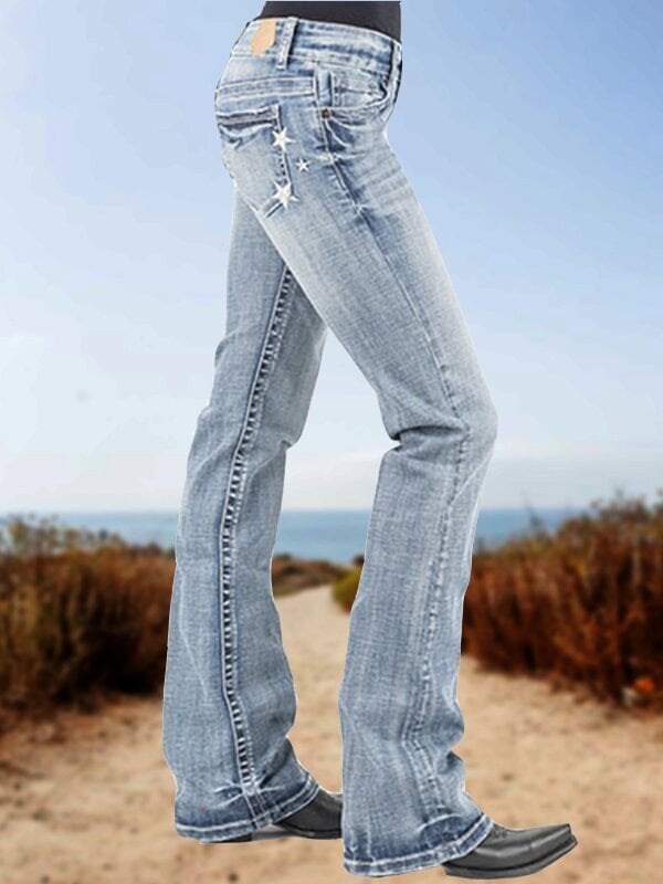 Vintage Star Print Low-Rise Flared Jeans