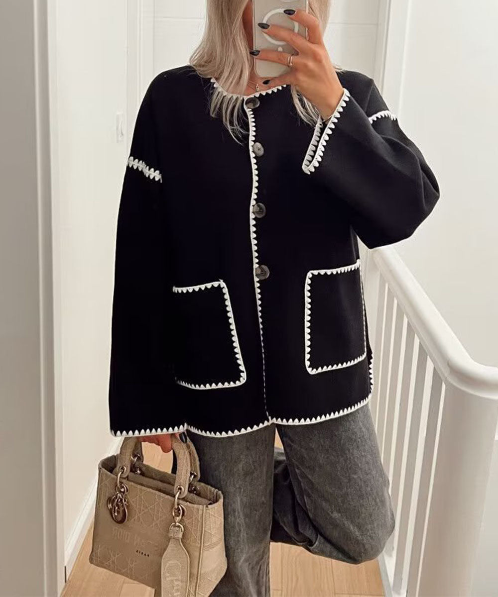 🔥Christmas Sale 🎁🎄-50% OFF-Elegant Crew-neck Edge Color Contrast Coat