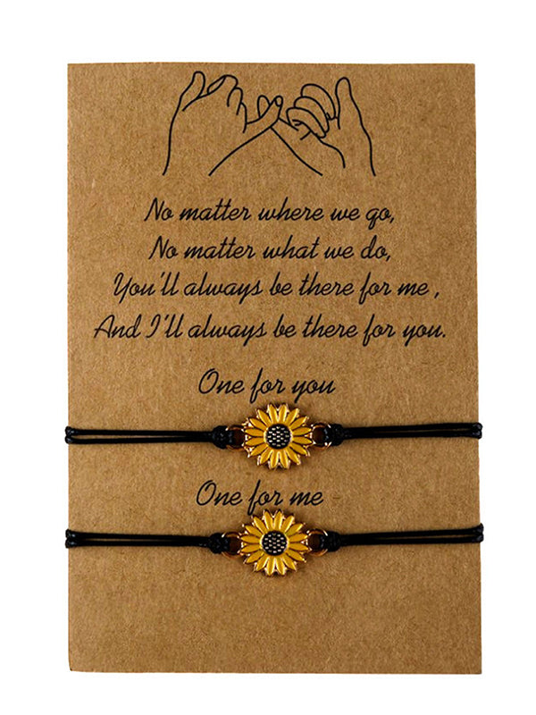 Sunflower Wax Thread Braided Best Friends Bracelet 2Pcs