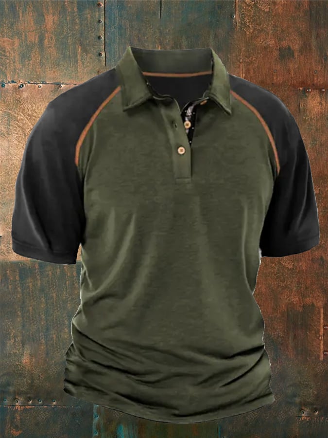 Polo informal con solapa y mangas raglán para hombre 