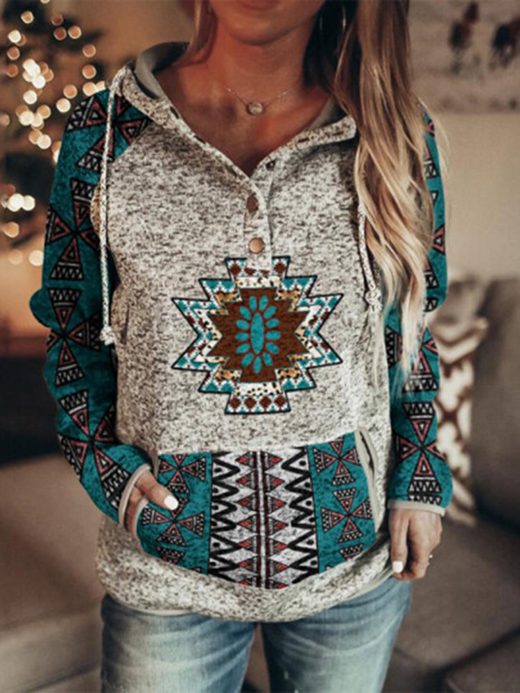 Vintage Western Print Long Sleeve Hoodie