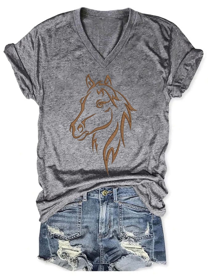 Camiseta informal con estampado de caballos del oeste para mujer 