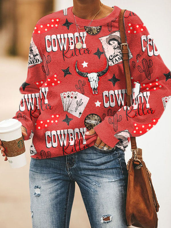 Women's Western Vintage Cowboy Killer Print Sweatshirt