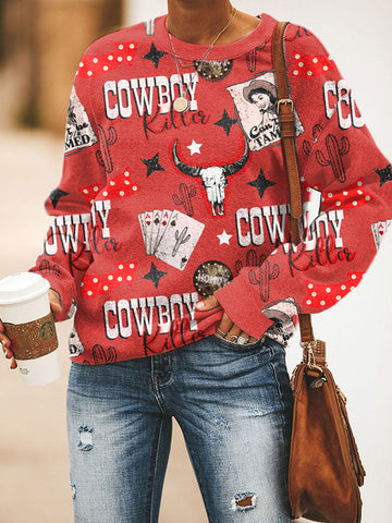 Women's Western Vintage Cowboy Killer Print Sweatshirt