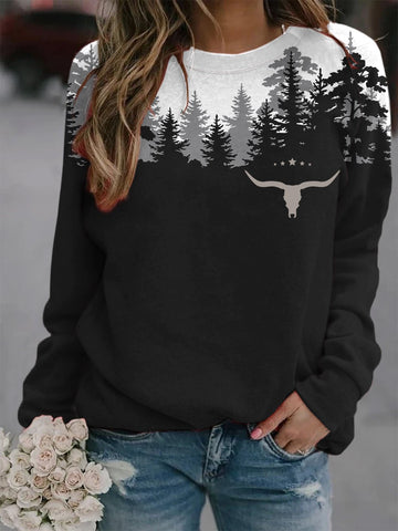 Sudadera con estampado de bosque estilo western vintage para mujer 