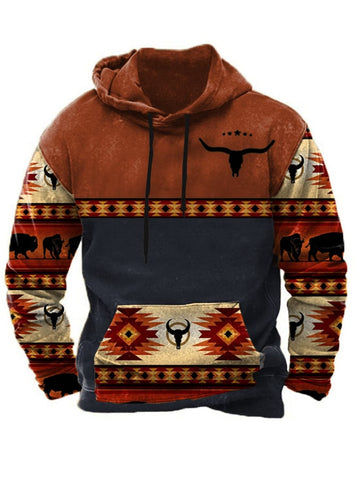 Sudadera con capucha informal con estampado étnico occidental vintage para hombre 