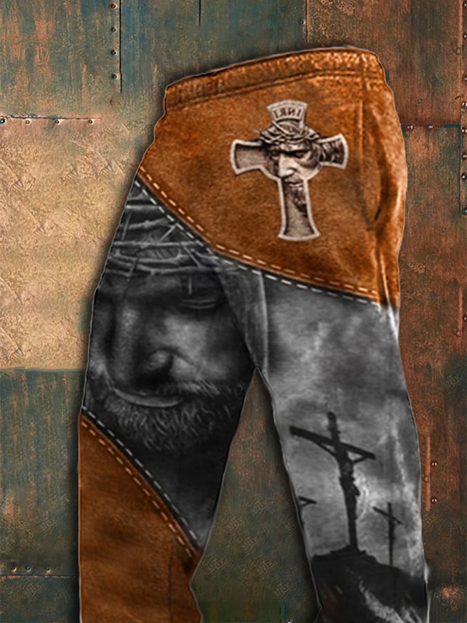 Pantalones deportivos con estampado de fe en Jesús para hombre 