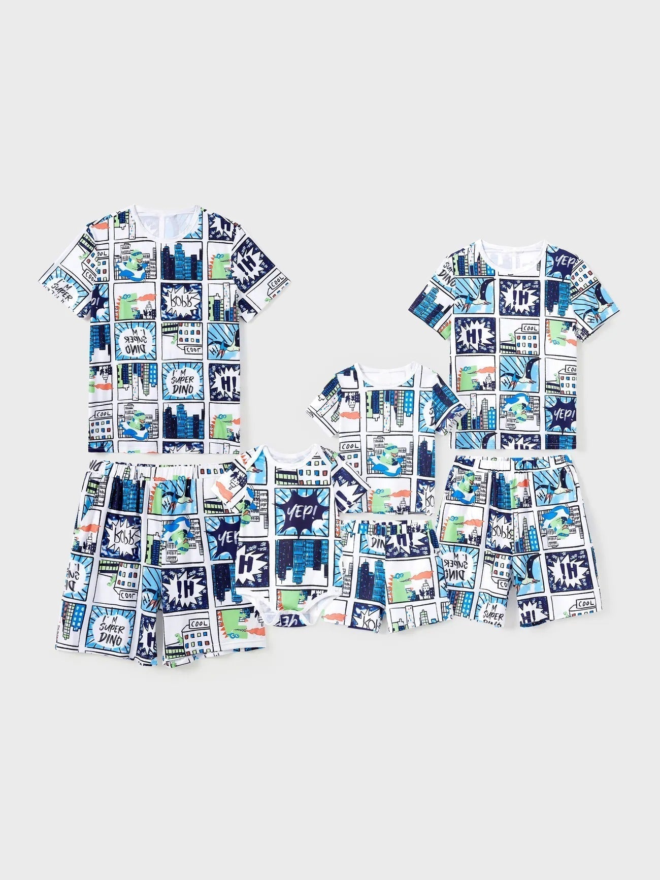 Comic Dinosaurs Printed Family Matching Short Sets