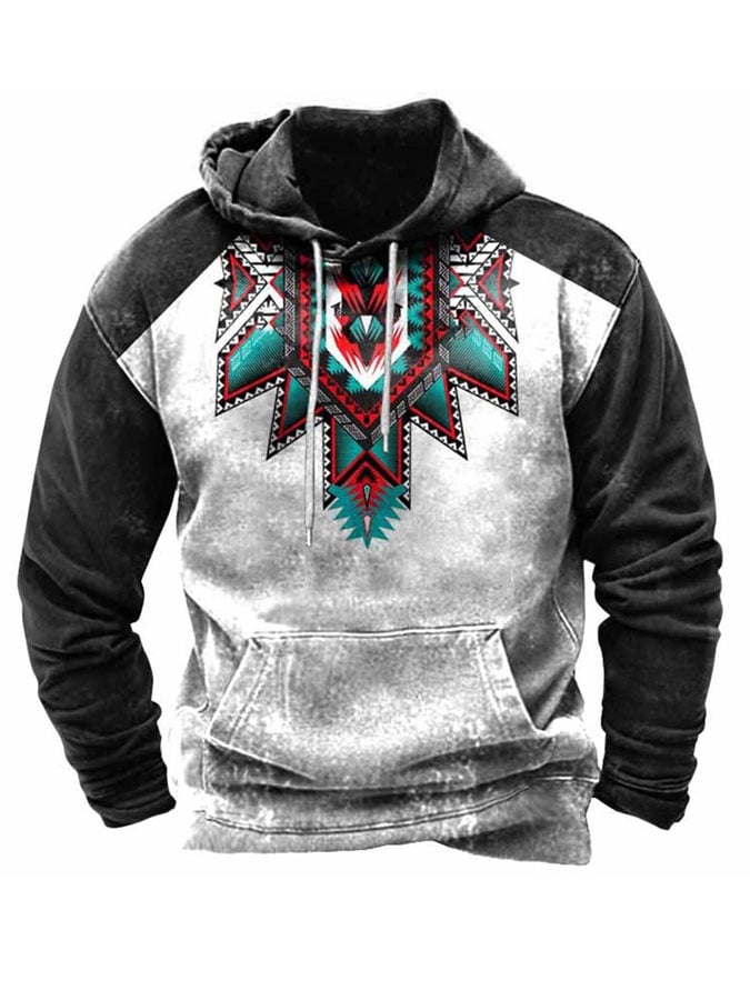 Sudadera con capucha de manga larga con estampado casual estilo western vintage para hombre 