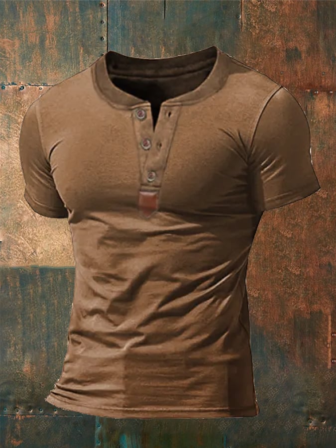 Camiseta informal con cuello abotonado de color liso para hombre 