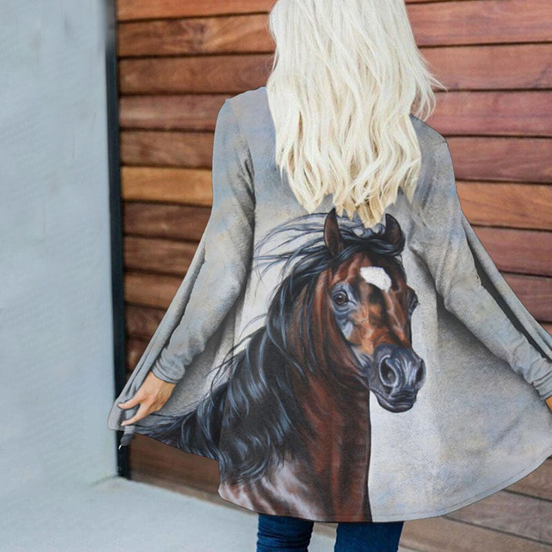 Western Horse Print Casual Cardigan