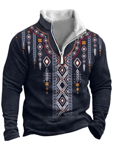 Sudadera con cremallera relajada estilo azteca occidental para hombre 