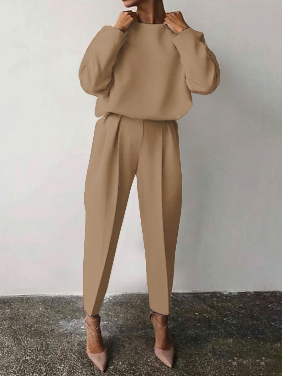 🔥Christmas Sale 🎁🎄-50% OFF-Casual Solid Color Round Neck Pencil Pants Suit