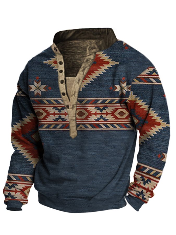 Sudadera informal con cuello alto y estampado western vintage para hombre 