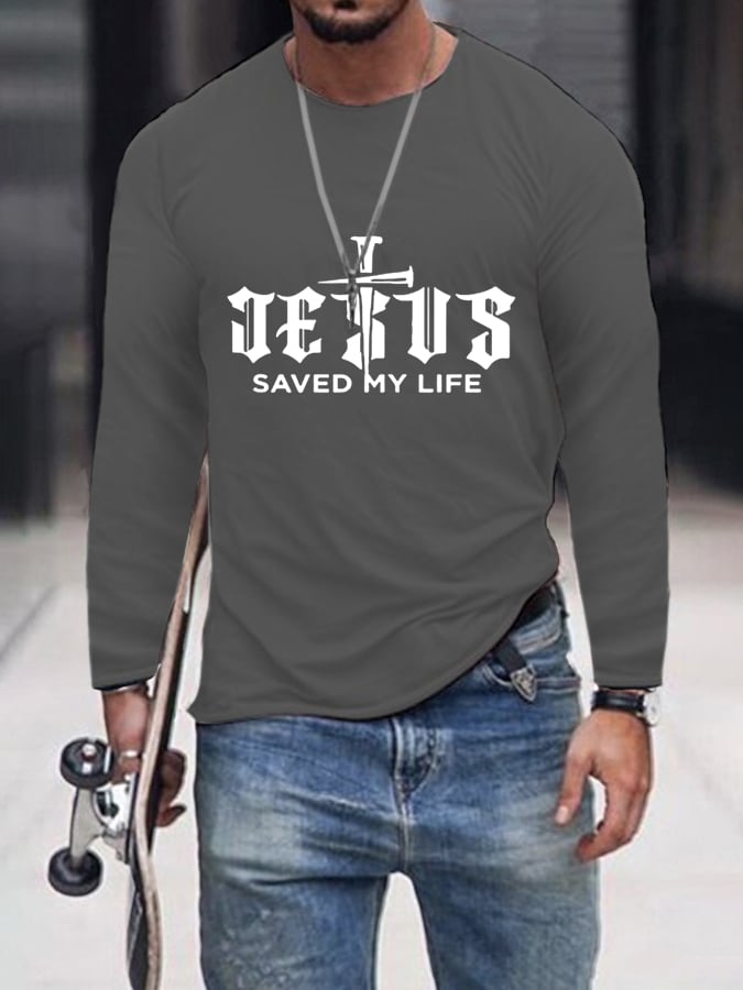 Camiseta informal con estampado "Jesús salva mi vida" para hombre 